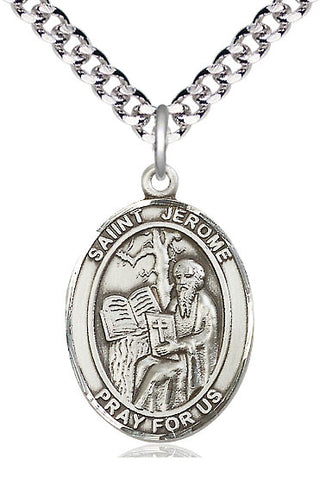 Sterling Silver Saint Jerome Medal Catholic Jewelry Engraved Catholic Saint Jewelry
