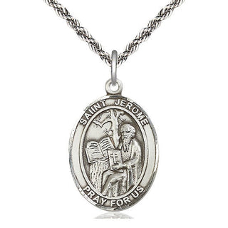 Sterling Silver Saint Jerome Medal Catholic Jewelry Engraved Catholic Saint Jewelry