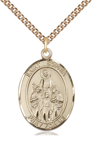 14kt Gold Saint Sophia Medal Engraved Catholic Saint Jewelry