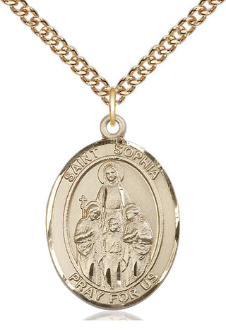 14kt Gold Saint Sophia Medal Engraved Catholic Saint Jewelry