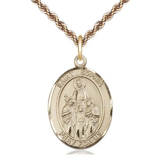 14kt Gold Saint Sophia Medal Engraved Catholic Saint Jewelry