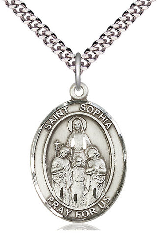 Pewter Saint Sophia Medal Catholic Jewelry Engraved Catholic Saint Jewelry