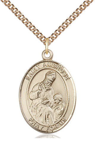 14kt Gold Saint Ambrose Medal Engraved Catholic Saint Jewelry