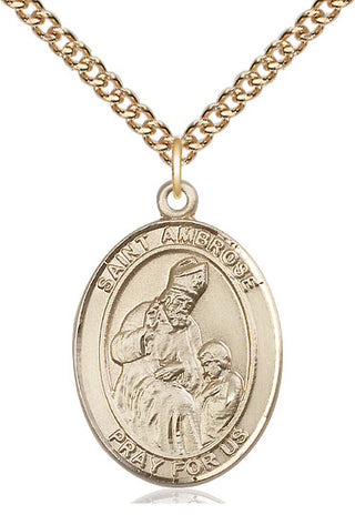 14kt Gold Saint Ambrose Medal Engraved Catholic Saint Jewelry