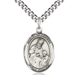 Pewter Saint Ambrose Medal Catholic Jewelry Engraved Catholic Saint Jewelry