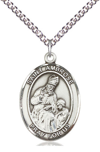 Sterling Silver Saint Ambrose Medal Catholic Jewelry Engraved Catholic Saint Jewelry
