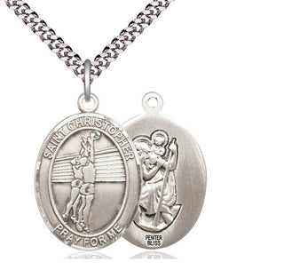 Pewter Saint Christopher Volleyball Medal Catholic Jewelry