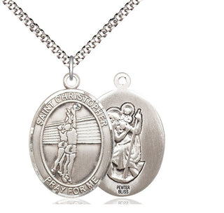 Pewter Saint Christopher Volleyball Medal Catholic Jewelry