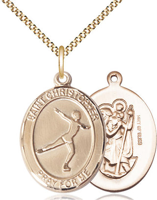14kt Gold Filled Saint Christopher Figure Skating Medal Catholic Jewelry