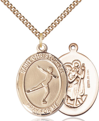 14kt Gold Filled Saint Christopher Figure Skating Medal Catholic Jewelry