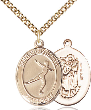 14kt Gold Filled Saint Christopher Figure Skating Medal Catholic Jewelry