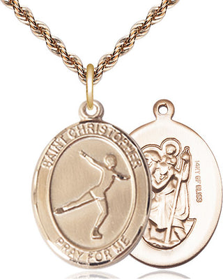 14kt Gold Filled Saint Christopher Figure Skating Medal Catholic Jewelry