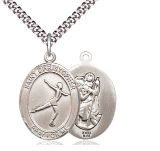 Pewter Saint Christopher Figure Skating Medal Catholic Jewelry
