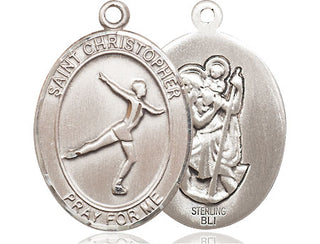 Sterling Silver Saint Christopher Figure Skating Medal Catholic Jewelry