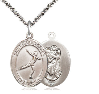 Sterling Silver Saint Christopher Figure Skating Medal Catholic Jewelry