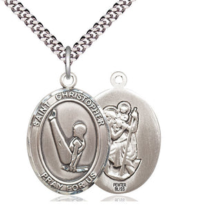 Pewter Saint Christopher Gymnastics Medal Catholic Jewelry