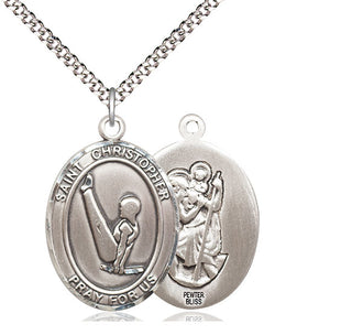 Pewter Saint Christopher Gymnastics Medal Catholic Jewelry