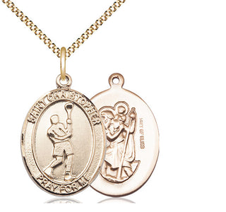 14kt Gold Filled Saint Christopher Lacrosse Medal Catholic Jewelry