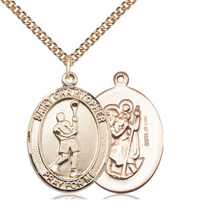 14kt Gold Filled Saint Christopher Lacrosse Medal Catholic Jewelry