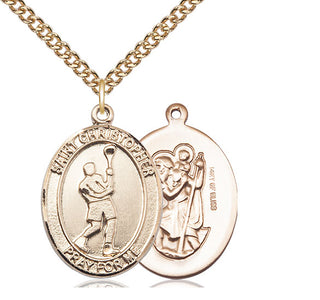 14kt Gold Filled Saint Christopher Lacrosse Medal Catholic Jewelry