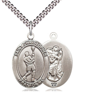 Pewter Saint Christopher Lacrosse Medal Catholic Jewelry