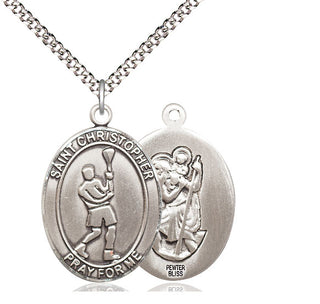 Pewter Saint Christopher Lacrosse Medal Catholic Jewelry