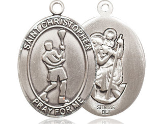 Sterling Silver Saint Christopher Lacrosse Medal Catholic Jewelry