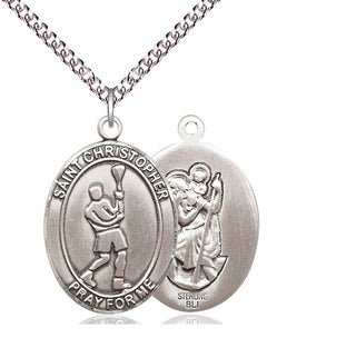 Sterling Silver Saint Christopher Lacrosse Medal Catholic Jewelry