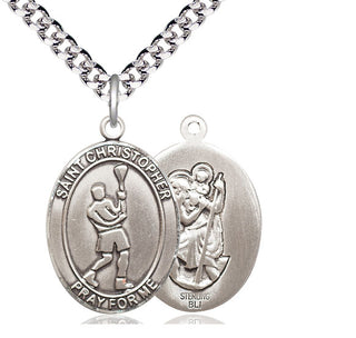Sterling Silver Saint Christopher Lacrosse Medal Catholic Jewelry