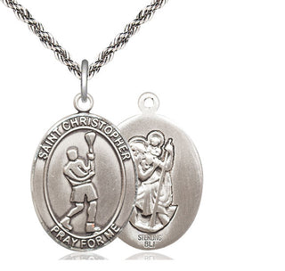 Sterling Silver Saint Christopher Lacrosse Medal Catholic Jewelry