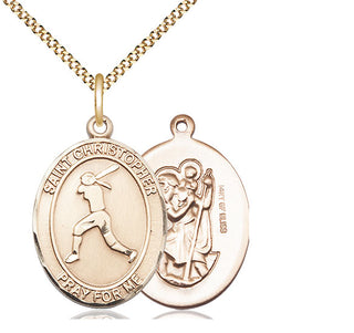 14kt Gold Filled Saint Christopher Softball Medal Catholic Jewelry