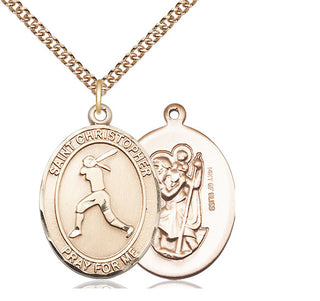 14kt Gold Filled Saint Christopher Softball Medal Catholic Jewelry