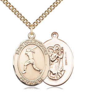 14kt Gold Filled Saint Christopher Softball Medal Catholic Jewelry