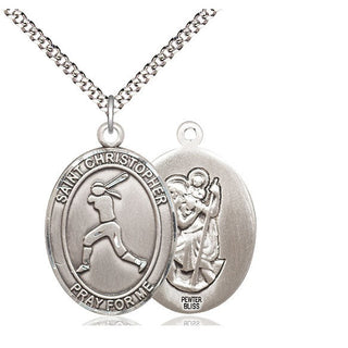 Pewter Saint Christopher Softball Medal Catholic Jewelry