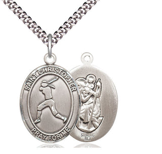 Sterling Silver Saint Christopher Softball Medal Catholic Jewelry