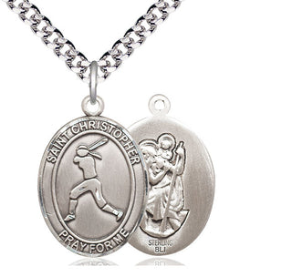 Sterling Silver Saint Christopher Softball Medal Catholic Jewelry