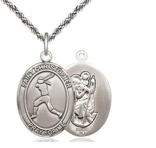 Sterling Silver Saint Christopher Softball Medal Catholic Jewelry