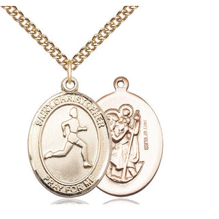 14kt Gold Filled Saint Christopher Track&Field Medal Catholic Jewelry