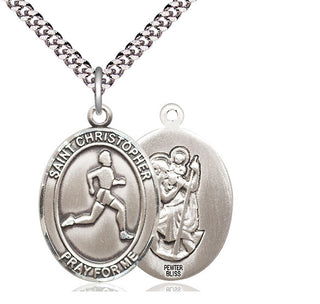 Pewter Saint Christopher Track&Field Medal Catholic Jewelry