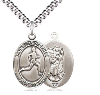 Pewter Saint Christopher Track&Field Medal Catholic Jewelry