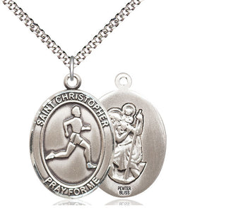 Pewter Saint Christopher Track&Field Medal Catholic Jewelry
