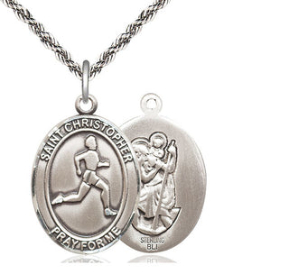 Sterling Silver Saint Christopher Track&Field Medal Catholic Jewelry
