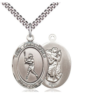 Sterling Silver Saint Christopher Baseball Medal Catholic Jewelry