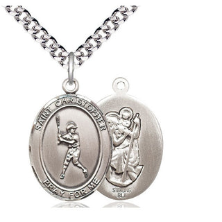 Sterling Silver Saint Christopher Baseball Medal Catholic Jewelry