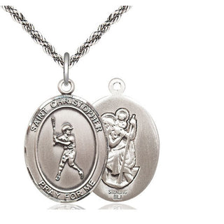 Sterling Silver Saint Christopher Baseball Medal Catholic Jewelry