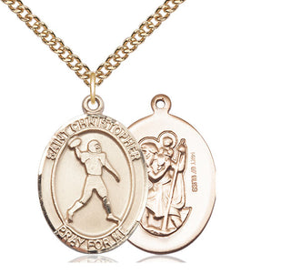 14kt Gold Filled Saint Christopher Football Medal Catholic Jewelry