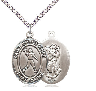 Sterling Silver Saint Christopher Football Medal Catholic Jewelry