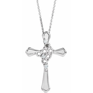 14K White 6-Stone .08 CTW Natural Diamond Semi-Set Family Cross 16-18" Necklace