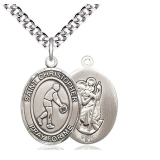 Sterling Silver Saint Christopher Basketball Medal Catholic Jewelry