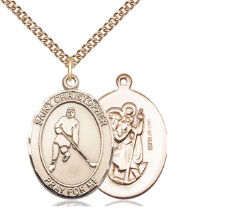 14kt Gold Filled Saint Christopher Ice Hockey Medal Catholic Jewelry